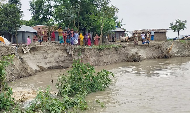 যমুনা নদীতে বাড়ছে পানি,  ডুবছে চর ভাঙছে-ঘর